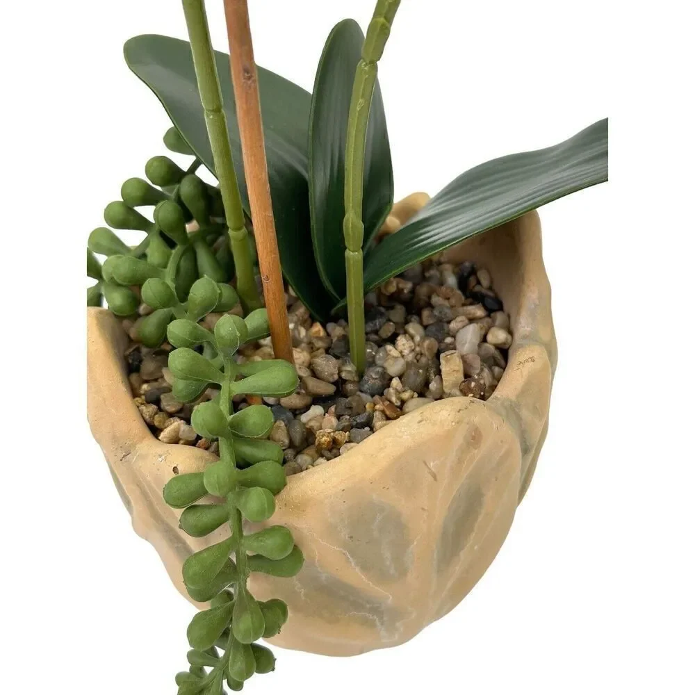 New Faux White 15 Inch Orchid In Ceramic Pot With Artificial Greenery